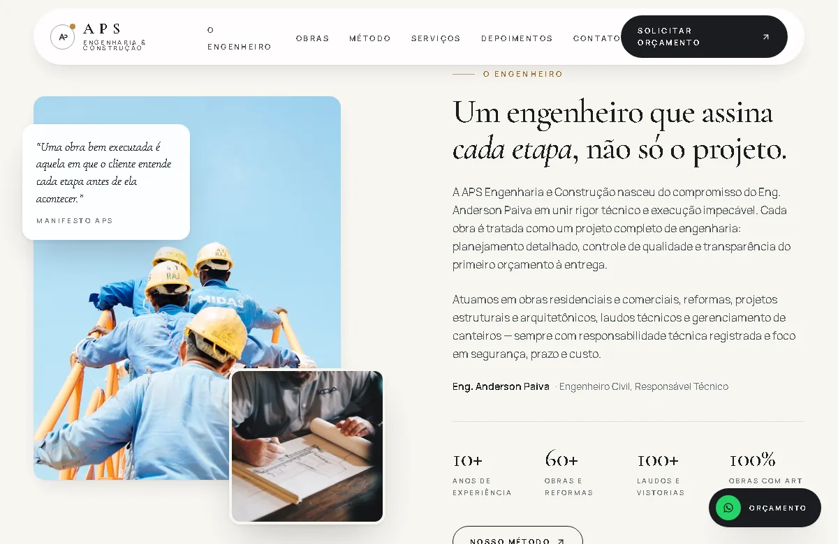 APS Engenharia e Construção: tela de detalhes ilustrativa