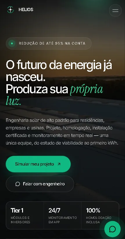 Helios Energia Solar: composição de interface móvel