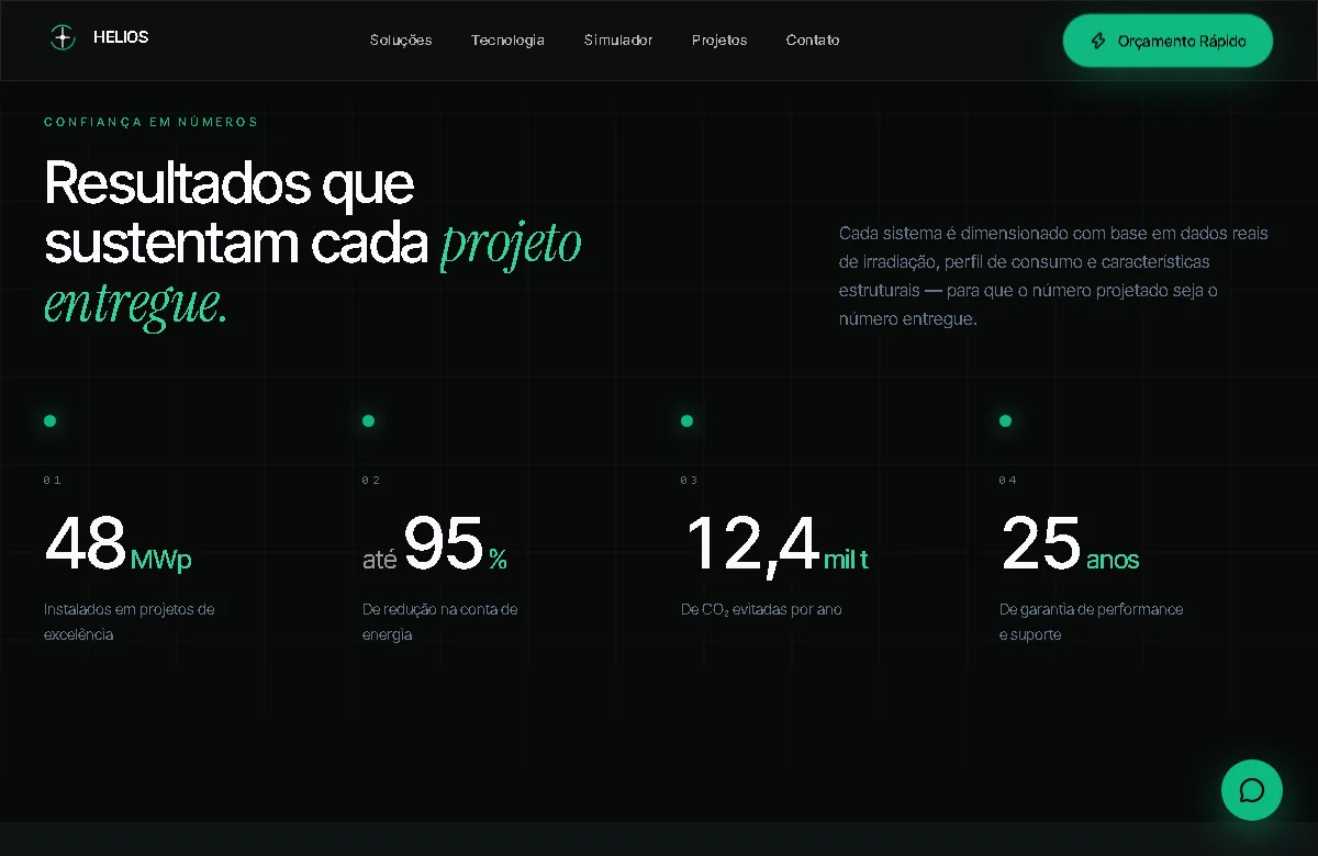 Helios Energia Solar: tela de detalhes ilustrativa