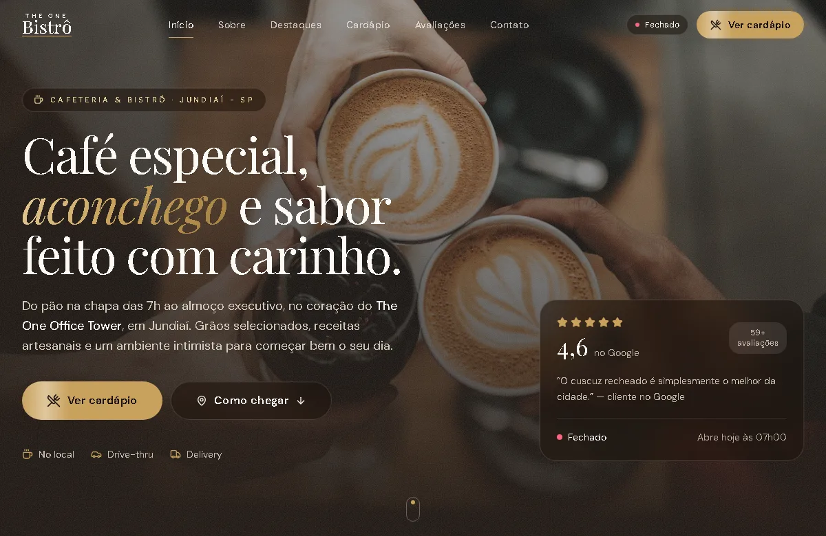 Interface de The One Bistrô