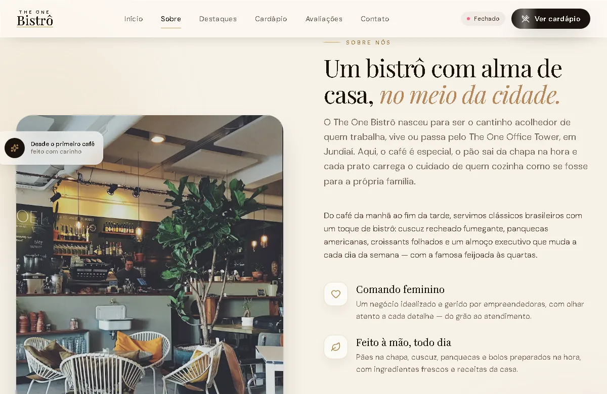 The One Bistrô: tela de detalhes ilustrativa
